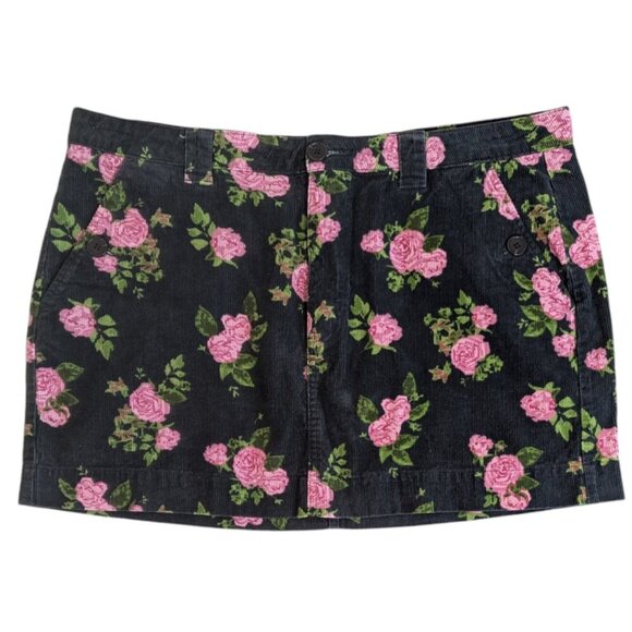 Wild Fable Corduroy Floral Mini Skirt Black Pink Rose - Picture 2 of 4
